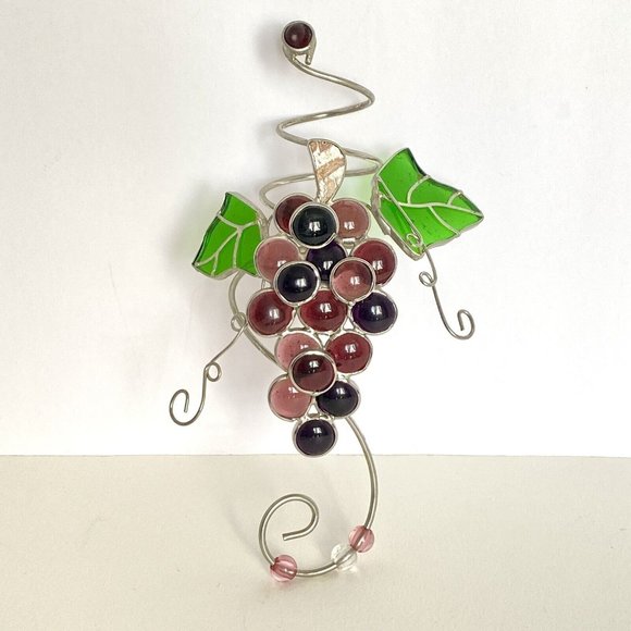Wine Bottle Grape Bunch Stained Glass Wire Decoration For 750ml - Picture 1 of 9
